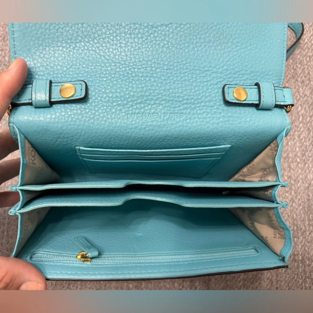 Michael Kors Teal Crossbody Bag with Gold Accents